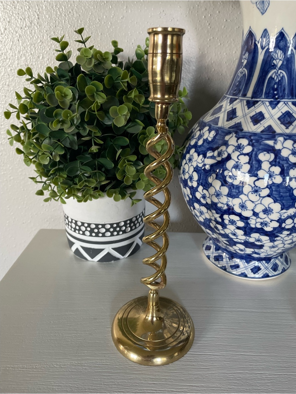 Vintage English Brass Double Barley Twist Candle Holder Stick Candlestick 11”x3”